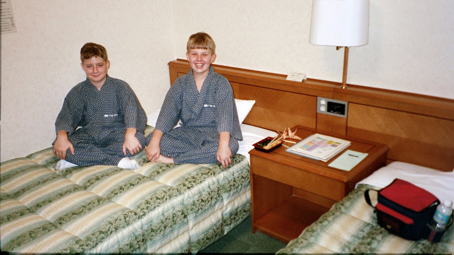 Dalton and Colton in their Kimono's at the Hotel